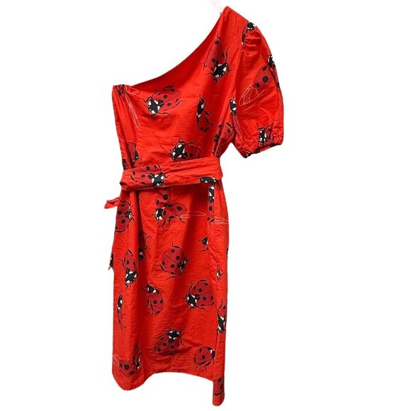 Ladybug Dress Small Tomato Red Cotton One Shoulder Sash Mini by We__Are - Picture 5 of 14